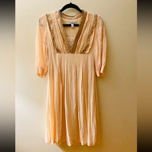 Chloé peach silk georgette and lace midi dress